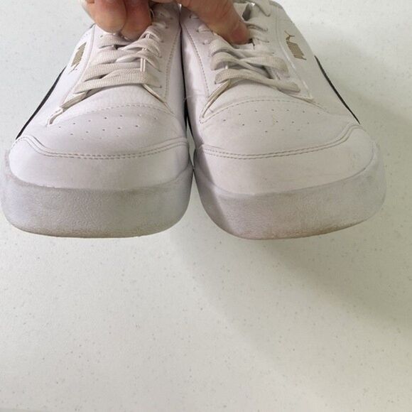 Puma White Black Shuffle Casual Sneaker Shoes Gold Logo Lace Up Classic Leather main image 4